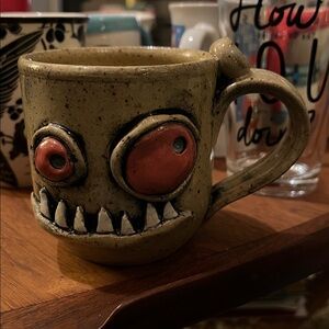 Rare Cyclops Mug Ugly Face Stoneware Pottery Handmade